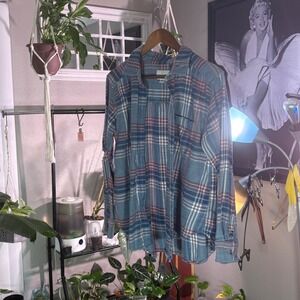 American Eagle Soft Plaid Flannel Shirt Blue Red White Medium